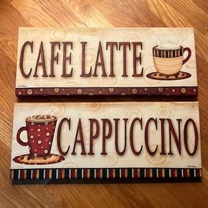 2 Coffee Canvas Art Jen Killeen Cafe Latte Cappuccino 20” long